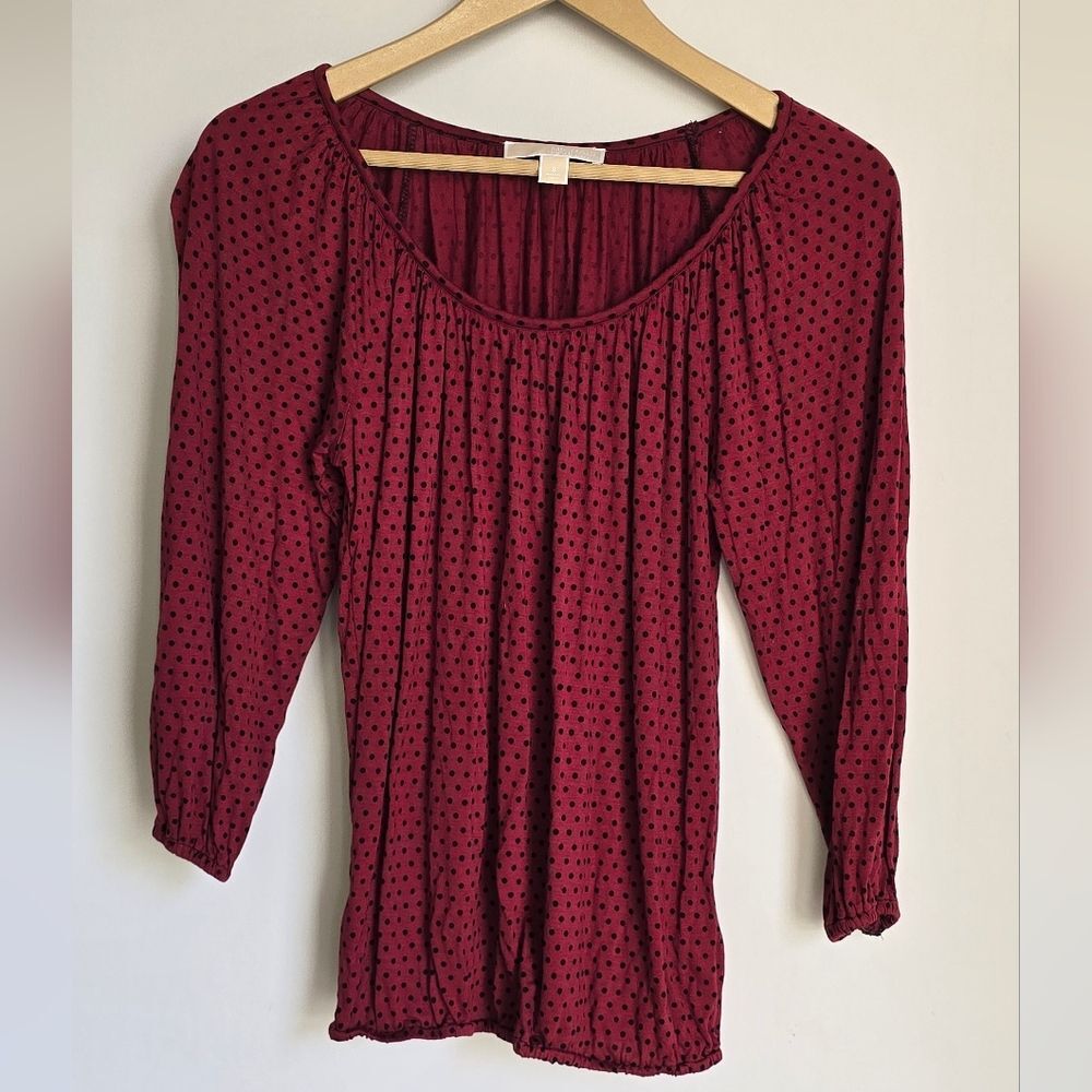 Michael Kors Burgandy Blouse with Black Dots Size Small